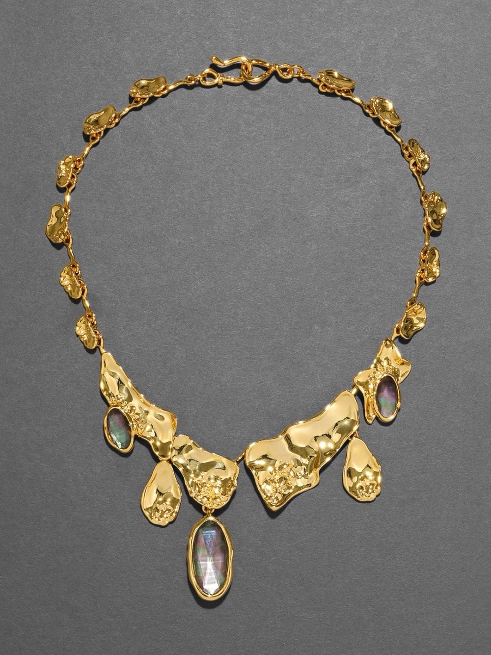 Alexis Bittar Brut Gold Reef Bib Necklace ~ Black Mother of Pearl